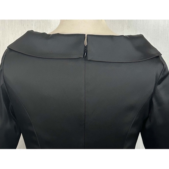 Kay Unger SZ 10 Black Satin Portrait Shawl Collar Half Sleeve Cocktail Dress EUC - Picture 6 of 9